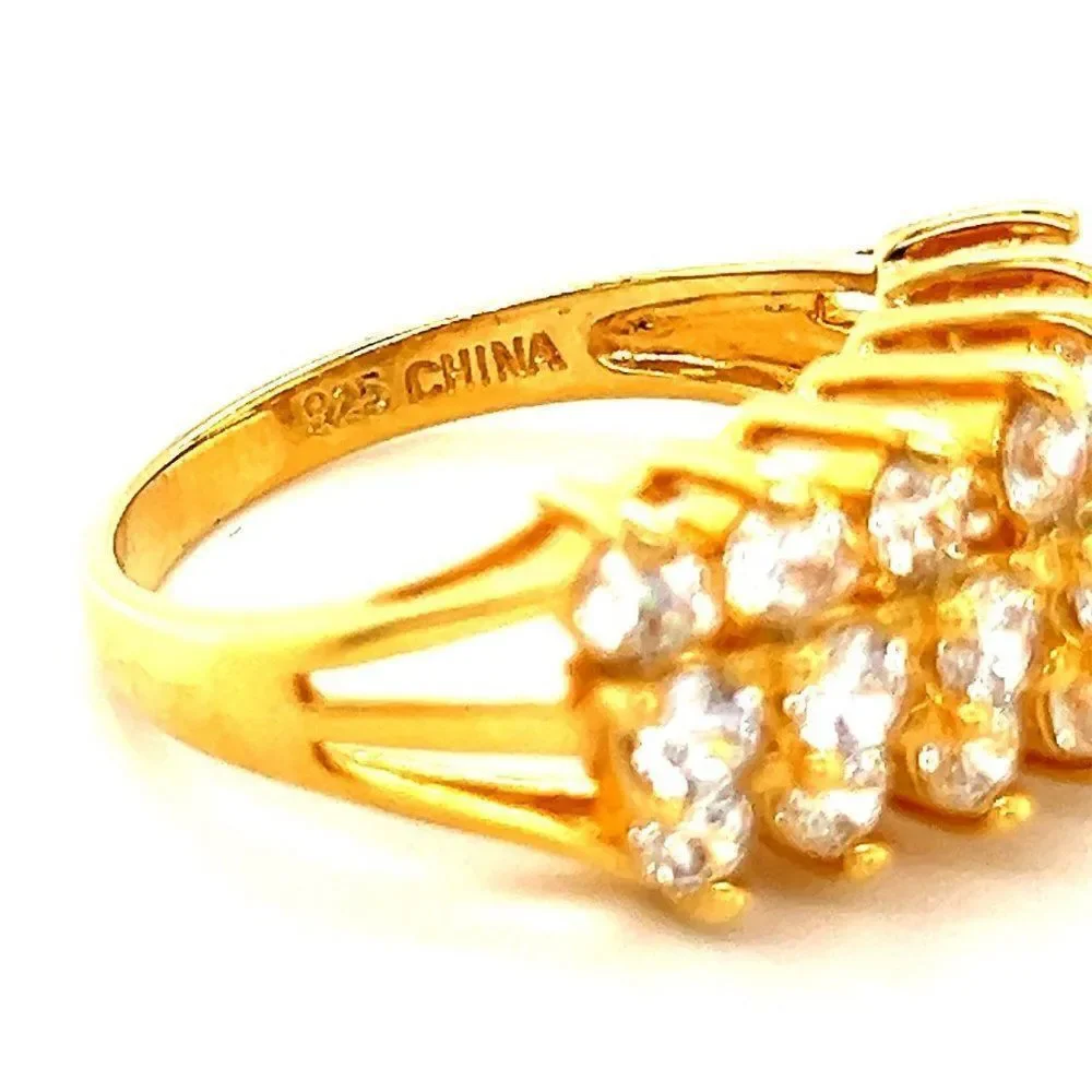 925 Gold Vermeil 3-Row‎ Diamonique Cz Ring